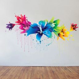 60 cm colourful wall art mural with cool flowers 3d wall sticker in hd quality Self Adhesive Sticker-image-70