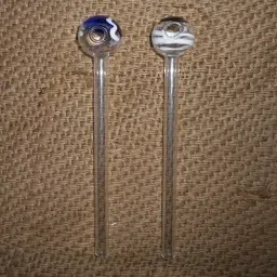 Glass Oil Burner Pipe 6 inch (Transparent , Black And Blue)-Pack of 2 Borosilicate Glass Outside Fitting Hookah Mouth Tip-image-1