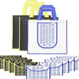 Pack of 12 Smile Foldable Shopping Bags For Women | Black Yellow & White Blue Pack of 12 Grocery Bags-image-87