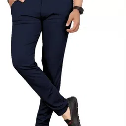 maanu Men Slim Fit Dark Blue Lycra Blend Trousers-picture-35