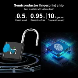 SEAHAVEN Smart Lock Fingerprint Biometric Padlock 10 Fingerprint User Rechargeable Smart Door Lock image 3