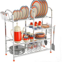 Dish Drainer Kitchen Rack Classic 4-Shelf Stainless Steel Utensil Rack | Kitchen Bartan Stand Dish Storage Steel-image-83