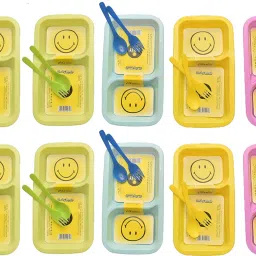 Return Gift Item In Bulk 2 Compartment Food Plate With Two Small Bowls (10 Pcs)- Plastic-picture-30