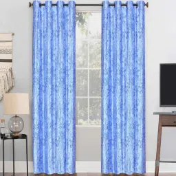 exporthub Blue Floral Polyester 9 Ft Semisheer Eyelet Door Curtains (Set of 2)-picture-25