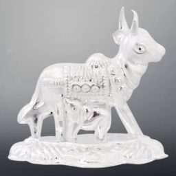 silver cow and calf idol for puja, kamdhenu cow for home and gifting purpose_I45 Decorative Showpiece - 4 cm-image-20