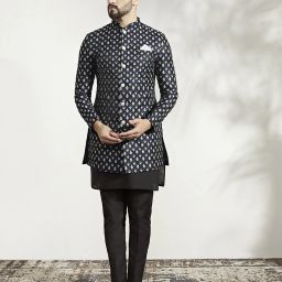 Kisah Kisah Men Black Kurta Sherwani Trouser Set Woven Sherwani-image-77