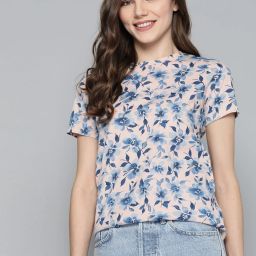 Women Floral Print Round Neck Pure Cotton Pink T-Shirt-image-12