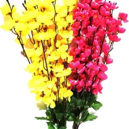 Artificial Yellow Red Orchid Flower Bunch For Vase - 22 inch Yellow, Red Orchids Artificial Flower-image-0