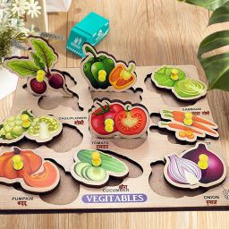 plus shine Vegetables Name Identification Matching Wooden Puzzle with Picture +3in1 Book image 3