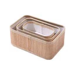 HomeStorie Brown 3 Pcs Eco-Friendly Foldable Natural Bamboo Storage Basket Bins Organizer-21