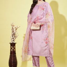 VredeVogel Women Floral Yoke Design Regular Sequinned Kurta with Trousers & With Dupatta-11