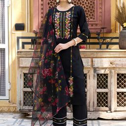 VredeVogel Women Floral Embroidered Regular Kurta with Trousers & With Dupatta-picture-12