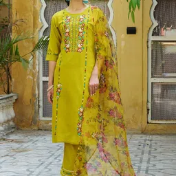 VredeVogel Women Floral Embroidered Regular Thread Work Kurta with Trousers & With Dupatta-picture-54