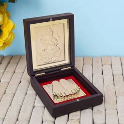 golden peacock 24 Ct Gold Foil Ganesha Brown & Gold Acrylic Prayer Box-picture-33