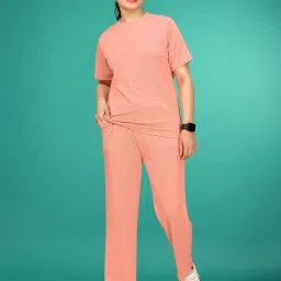 Women Top & Pyjama Set Pink Solid-image-100