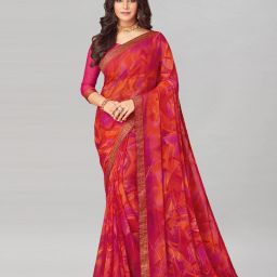 Geometric Print, Printed, Embellished Bollywood Chiffon, Georgette Saree-image-5