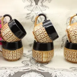 laghima jadon Pack of 6 Ceramic Tea/Coffee Cups Round Shape Handcraft Big Size 200 ML vs3 image 3