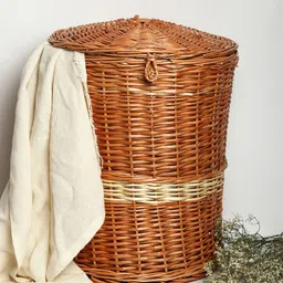 HABERE INDIA Brown & Beige Woven-Design Wicker Laundry Storage Basket-8