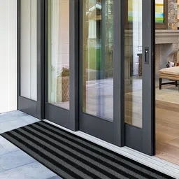 Kuber Industries Unisex Black & Grey Striped Rubber Anti Slip Large Sized Door Mat-29