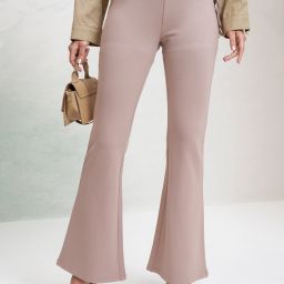 Women Flared Grey Cotton Blend Trousers-image-61