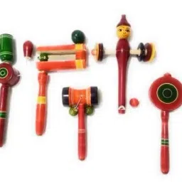 Indian Hand Crafted Wooden Classic Rattle set of 5 Rattle (Multicolor) Rattle-image-29