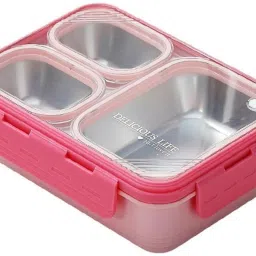 e41 3Compartment Steel Lunch Box | Leakproof, Insulated, BPA-Free Box pink 3 Containers Lunch Box-image-68