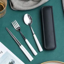 Cutlery Set Of 3-Piece (Spoon,Fork,Chopsticks) Travel cutlery set for Women,Men Stainless Steel Cutlery Set-image-52