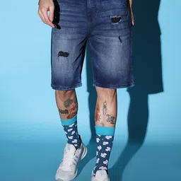 the indian garage co. Solid Men Dark Blue Denim Shorts-picture-49