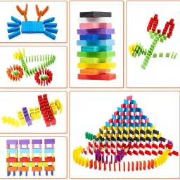 littlelovik 120 pcs Colorful Educational Domino Set for Kids, Domino Racing Block Set image 2