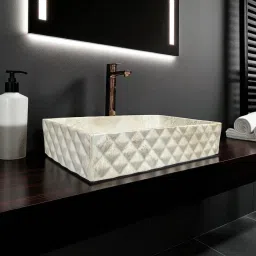 Premium Designer Ceramic Wash basin Cube(M95) with Waste pipe & Coupling Cube(25x14.5x5.5)(M95)Matt Table Top Basin-image-28