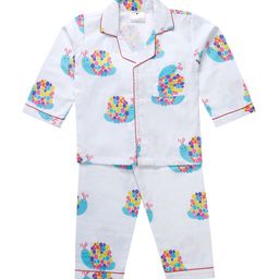 Little Musketeer Girls Cotton Blue & White Caterpillar Printed Night suit-image-8