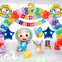 Cocomelon 2nd Birthday Decoration Kit for Kids Multicolor Balloons Banner & Foil-image-87
