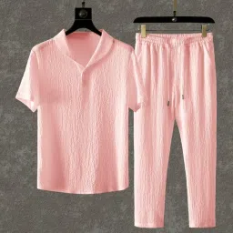 Men Night Suit Set Pink Self Design-image-48