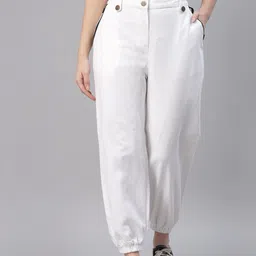 NEUDIS Women White Cotton Relaxed Jogger Trouser-image-118