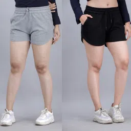 Pack of 2 Solid Women Grey, Black Basic Shorts-image-77