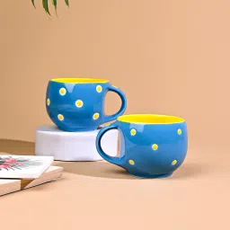 Pack of 2 Ceramic Polka Doted Tea Cups Set of 2, 150ml Coffee Mugs for Home Office-picture-16