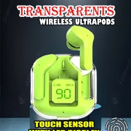 crecro Ultrapod Bluetooth Earbuds Headset Crystal Transparent Design,LED Display BU59 Smart Headphones-image-86
