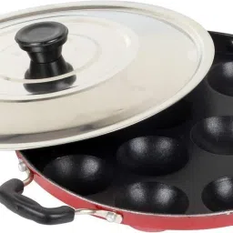 Aluminum Non-Stick 12 Cavity Appam Patra Pan with Lid and Side Handle Grill Pan 22 cm diameter with Lid 0.5 L capacity-image-57