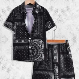 Men Night Suit Set Black Printed-image-44