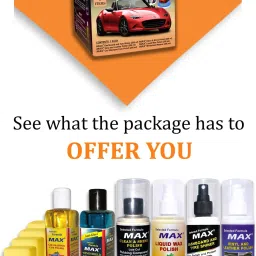 max Premium Car Care Kit includes Dashboard & Tyre Shiner 200 ml, Liquid Wax Polish 200 ml, Vinyl & Leather Polish 200 ml, Clean & Shine Polish 200 ml, Windshield Washer 200 ml, Car Shampoo 200 ml, Foam applicator - 4 Pcs, Microfiber Cloth - 1 Pc Combo image 3