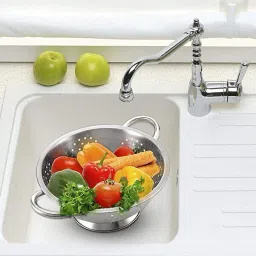 karfe STAINLESS STEEL COLANDER, STRAINER, SIEVES 18CM WITH PUDDING AND HANDLE CHANNI Colander image 2