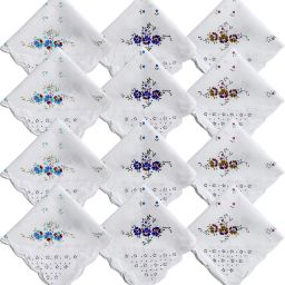 Gopika 325 100% Cotton Women’s White - Artistic Flower Patterns ["White"] Handkerchief-image-100