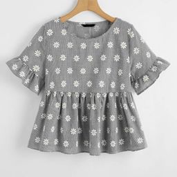 dream beauty fashion Casual Ruffled Sleeves Checkered, Printed Women White, Grey, Black Top-picture-30