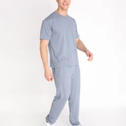 chkokko Men Top & Pyjama Set Grey Solid-picture-11
