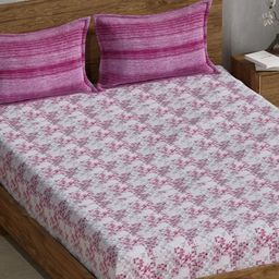Huesland Burgundy Geometric 144 TC Cotton Double King Bedsheet with 2 Pillow Covers-image-73