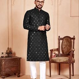 Men Self Design Cotton Blend A-line Kurta-image-44