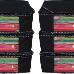 Tiarakrafts Saree Cover Bag Wardrobe Organizer Transparent Window- BLACK - Pack of 6 Poly-canvas Laundry Bag-picture-12