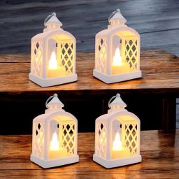 LED Lanterns for Decoration Diwali Wedding Festivals Zipper Charm Set of 4 White Plastic Table Lantern-25