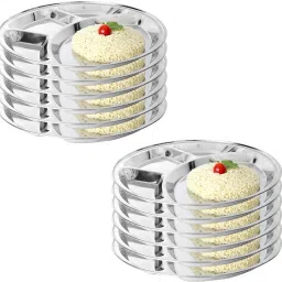 Pack of 12 Stainless Steel Stainless Steel Round Plate - 4 Partition Lunch, Dinner, Bhojan, Thali Plates K6 Dinner Set-image-13