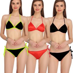 Self Design Women Bikini Green, Red, Black Swimsuit-image-62